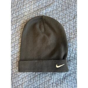 Nike Black Knit Beanie with White Swoosh Logo Winter Skull Cap Hat Unisex Fit OG